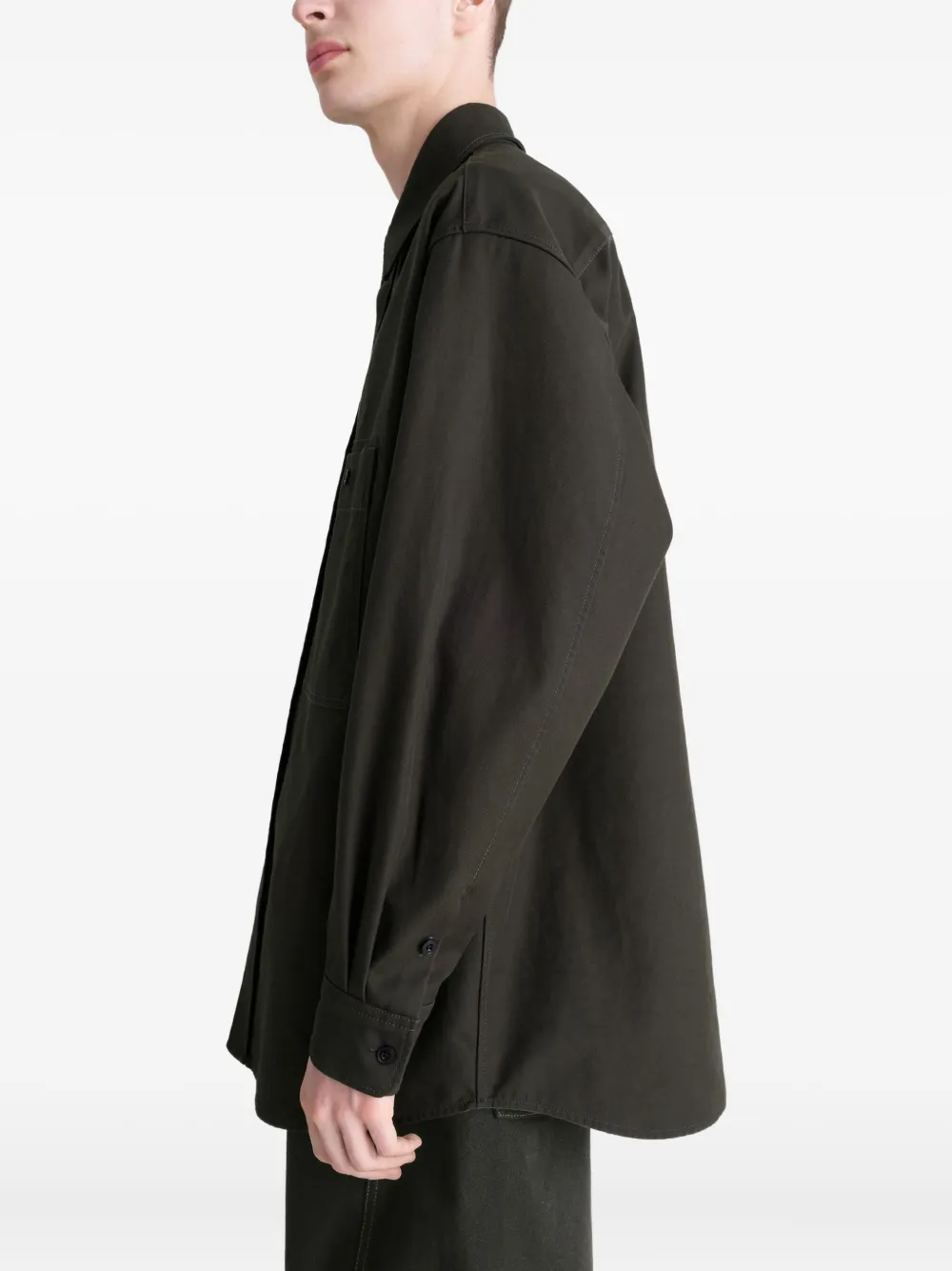 Lemaire Patch-pocket Twill Overshirt In Green