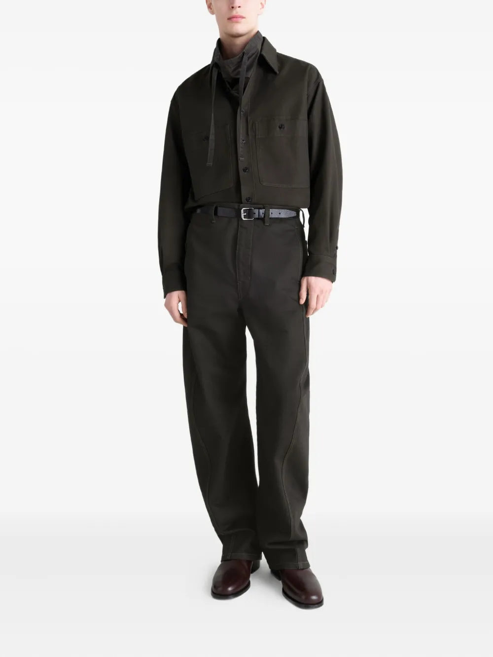 Lemaire Patch-pocket Twill Overshirt In Green