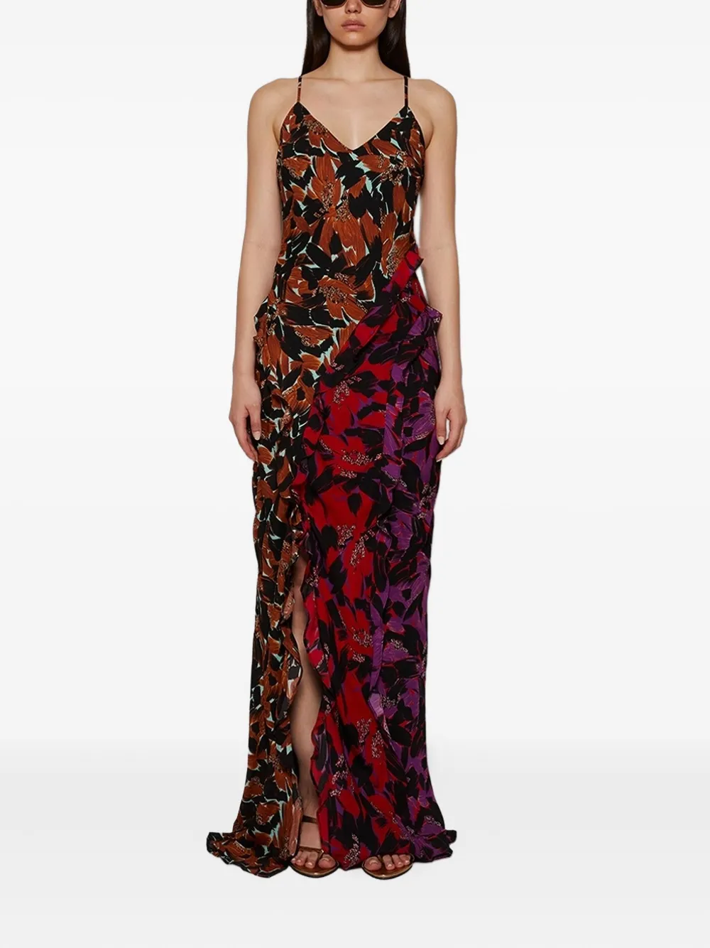 Ace Harper Sterling Floral-print Ruffled Dress In Brown