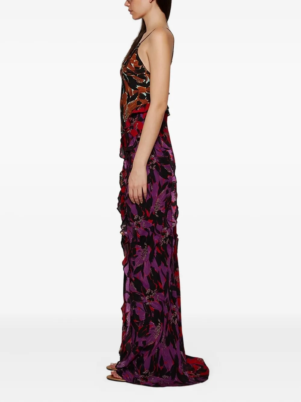 Ace Harper Sterling Floral-print Ruffled Dress In Brown