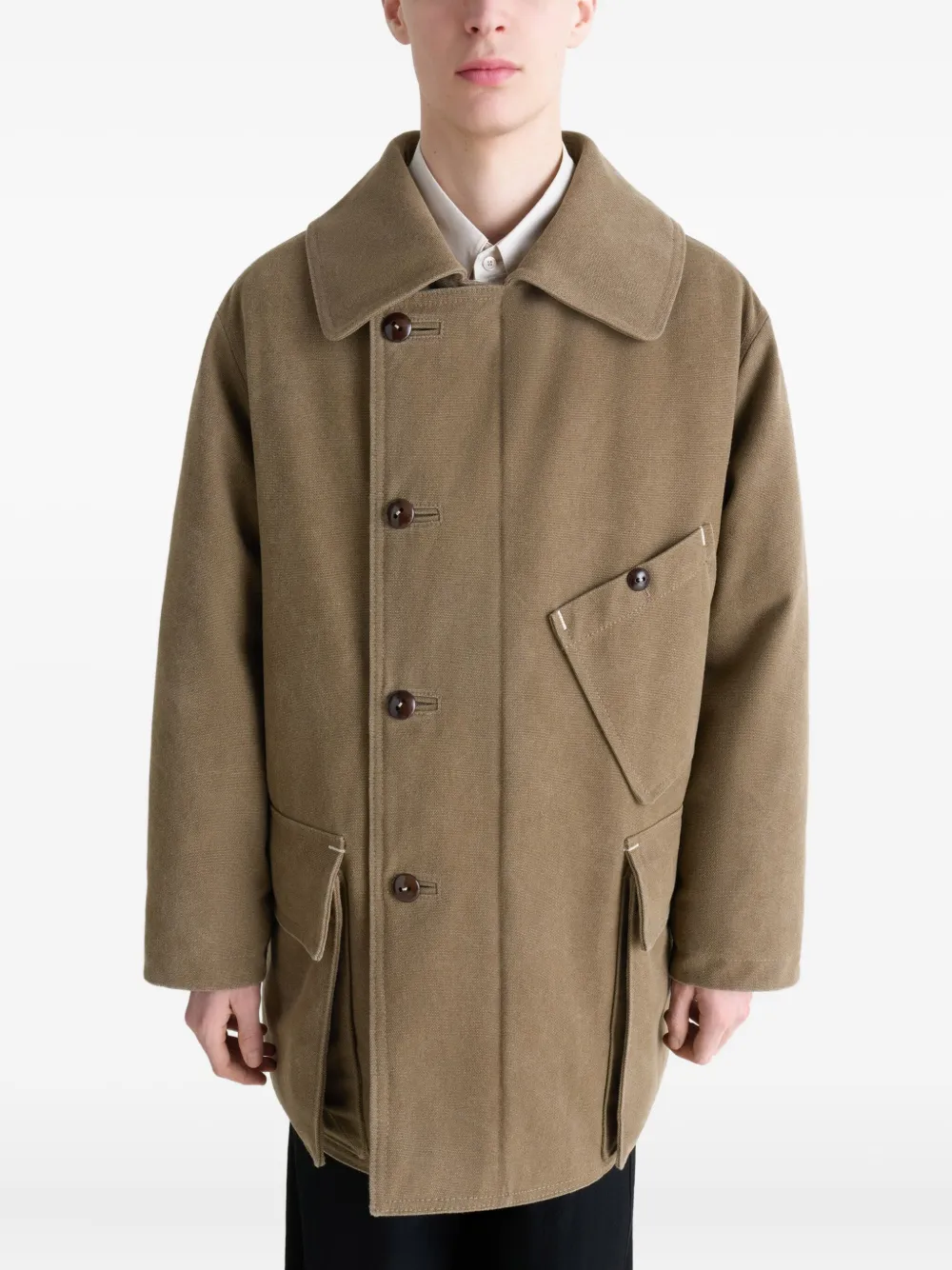 Lemaire Shearling-collar Parka In Brown
