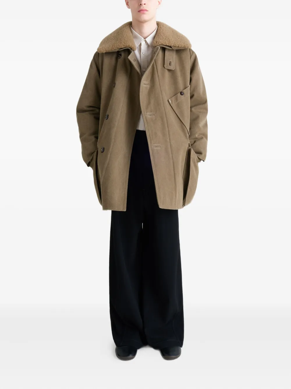 Lemaire Shearling-collar Parka In Brown