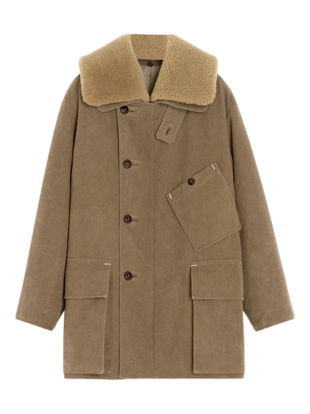 Lemaire Shearling-collar Parka In Brown