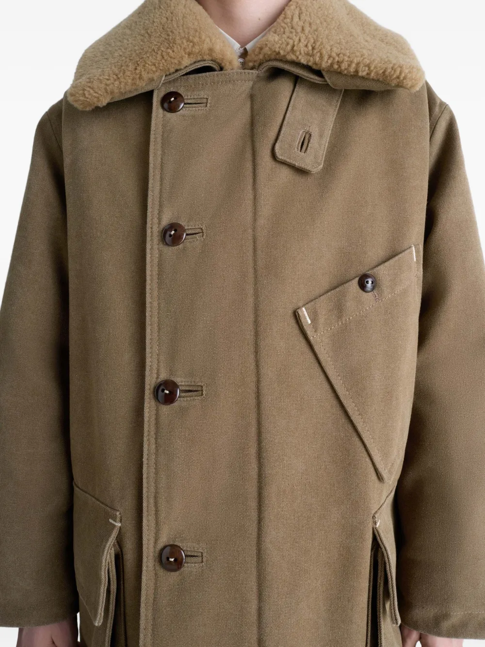 Lemaire Shearling-collar Parka In Brown