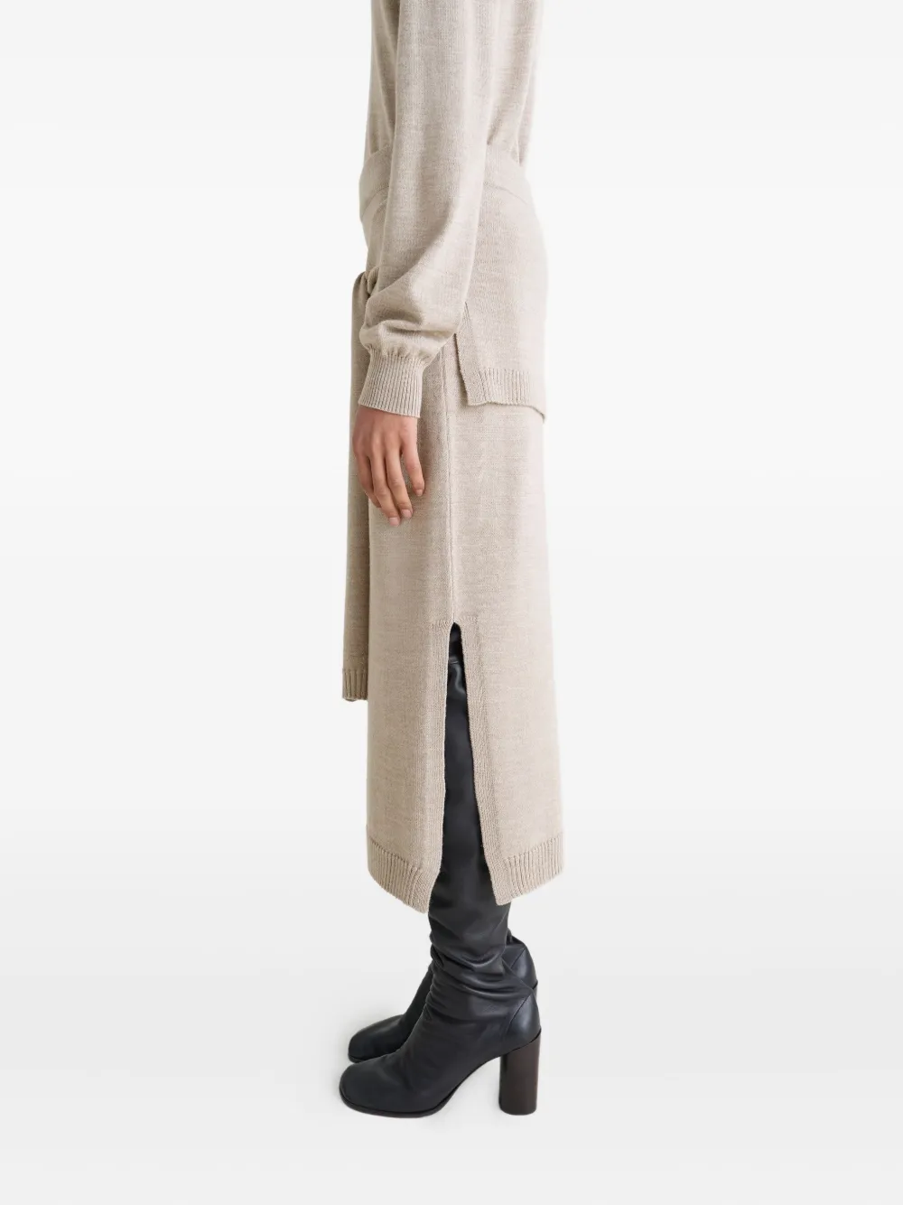 Lemaire Trompe L'oeil Midi Knitted Skirt In Neutral