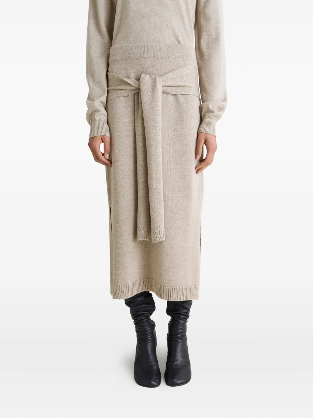 Lemaire Trompe L'oeil Midi Knitted Skirt In Neutral
