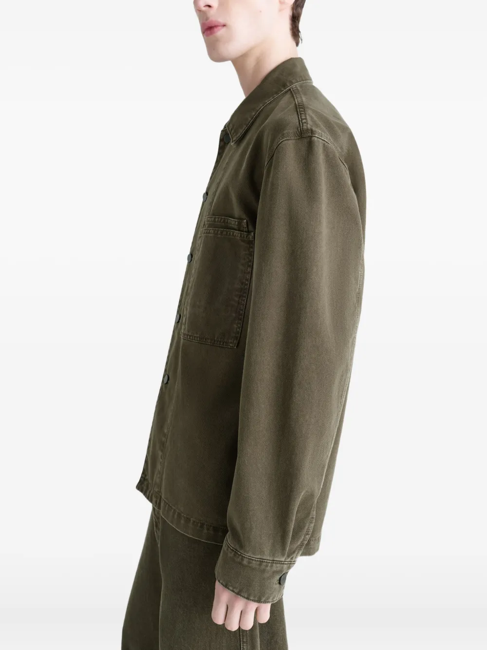 Lemaire Patch-pocket Denim Overshirt In Green