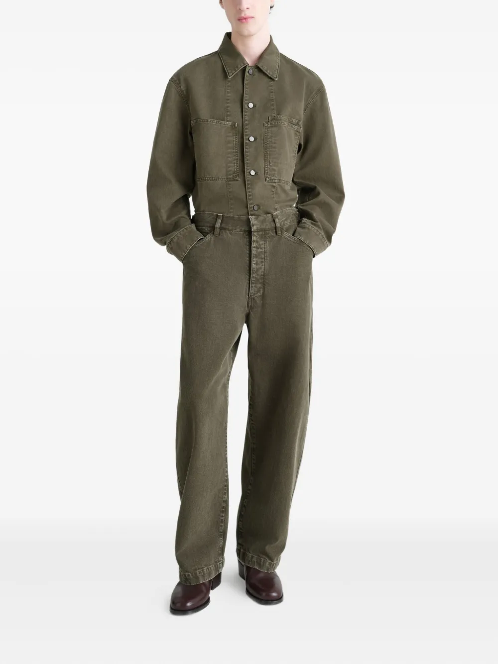Lemaire Patch-pocket Denim Overshirt In Green
