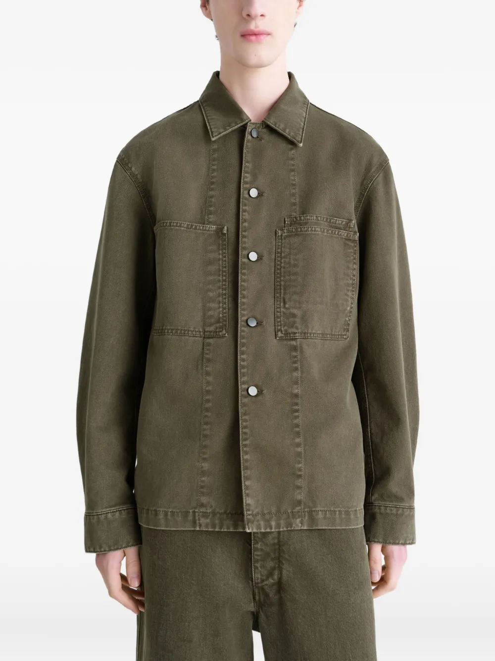 Lemaire Patch-pocket Denim Overshirt In Green