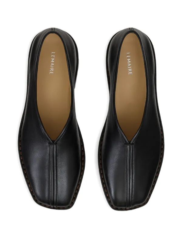 LEMAIRE Piped square-toe Loafers | Black | FARFETCH JO