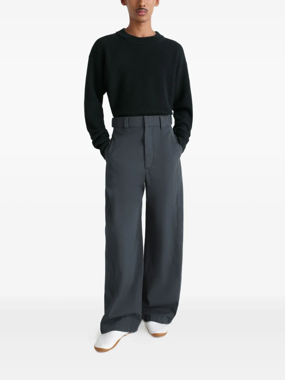 LEMAIRE Geribbelde wollen sweater met ronde hals - Zwart