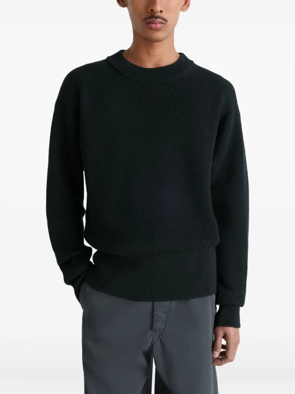 LEMAIRE Geribbelde wollen sweater met ronde hals Zwart