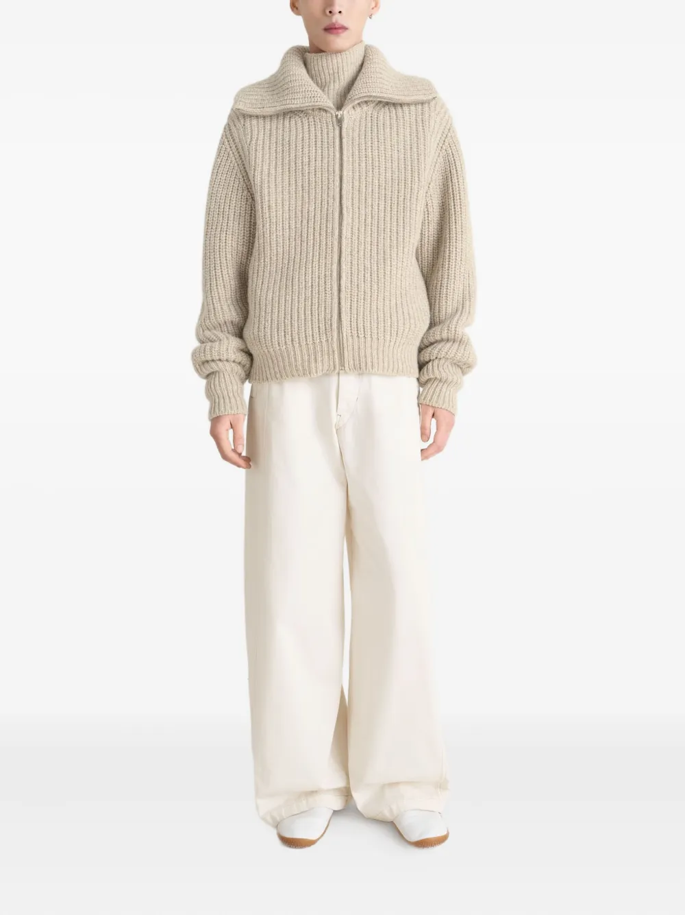 LEMAIRE Geribbeld vest met ritssluiting Beige