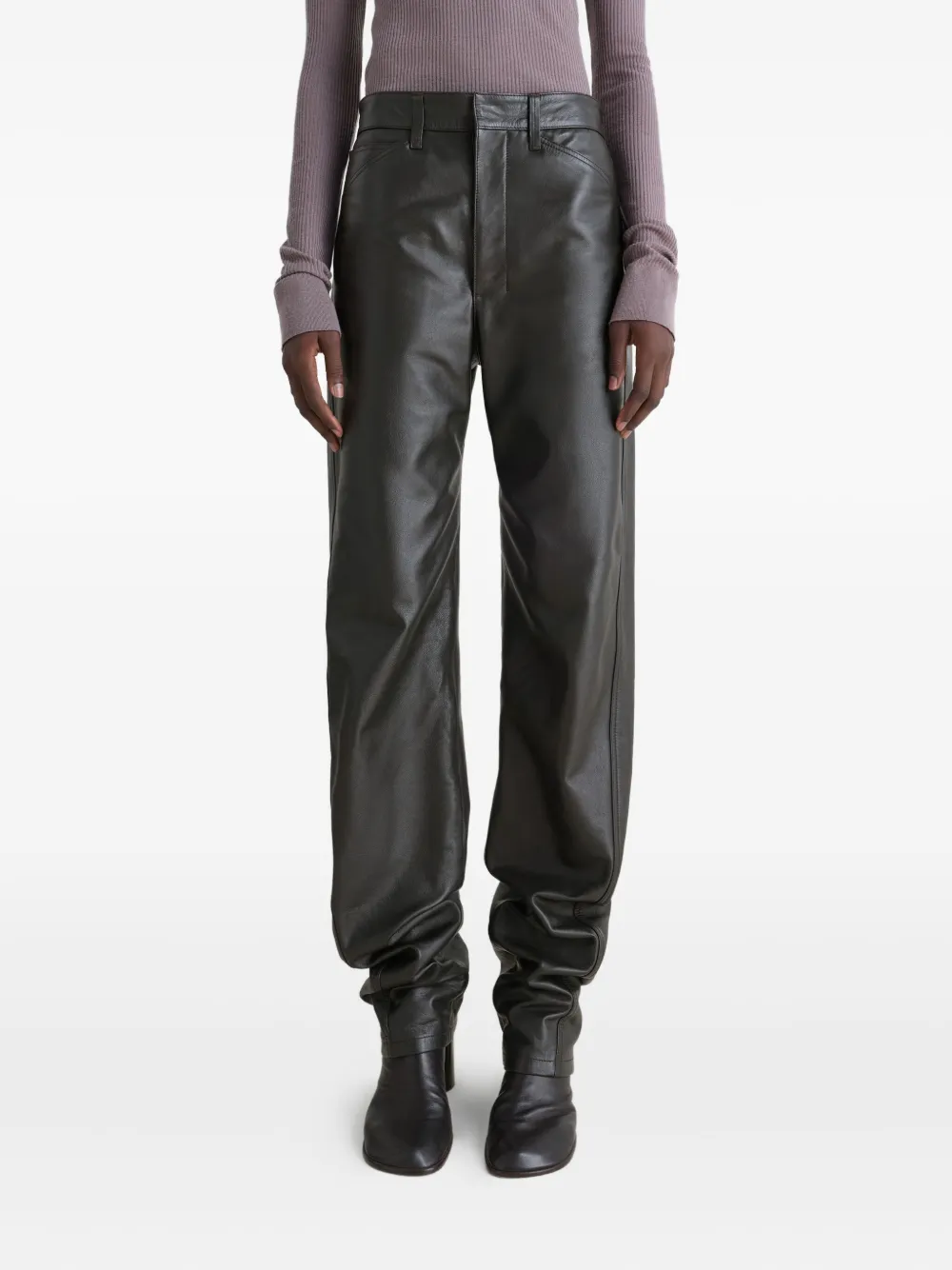 LEMAIRE Twisted leren broek met vijf zakken Zwart