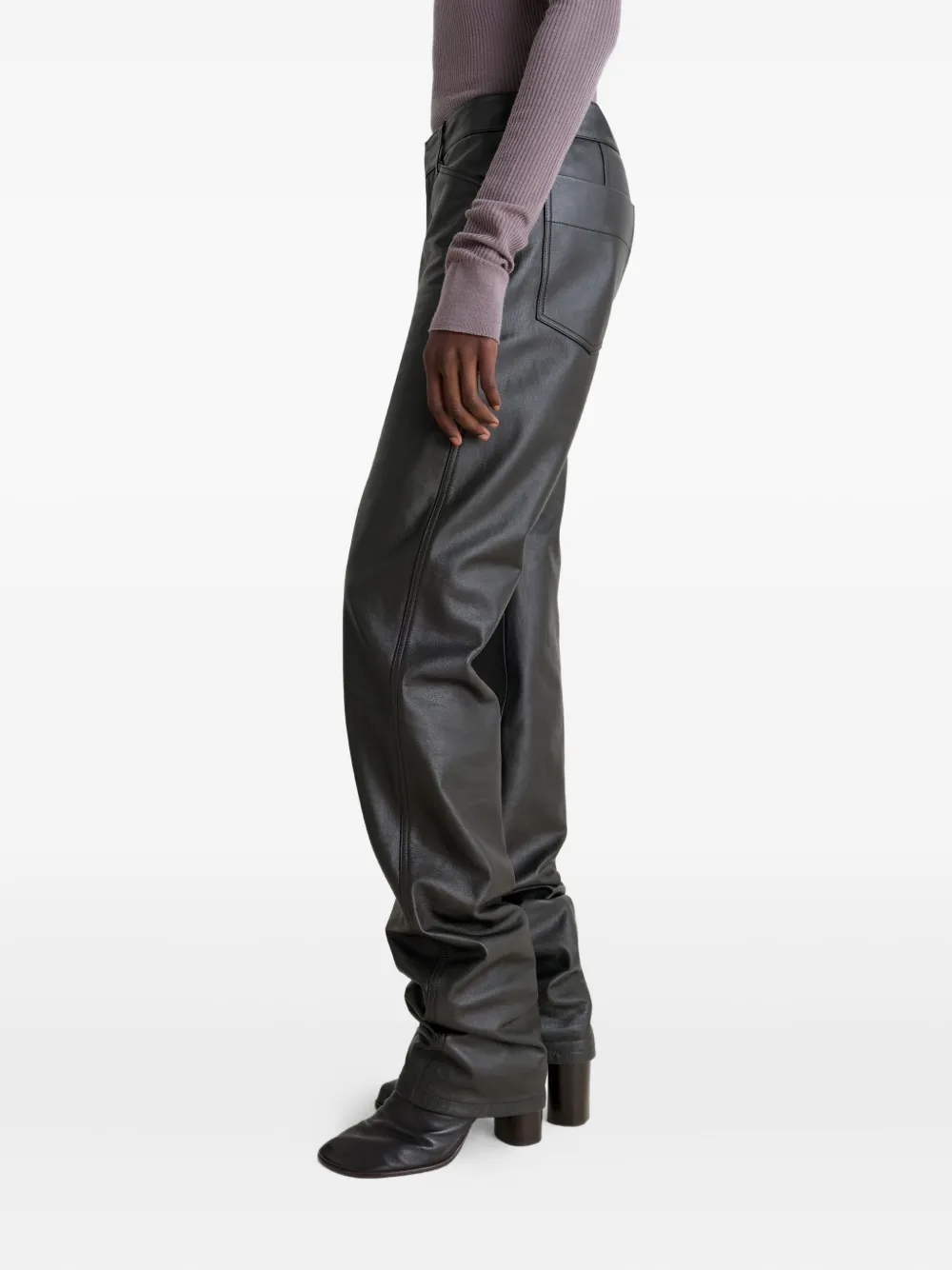 LEMAIRE Twisted leren broek met vijf zakken Zwart