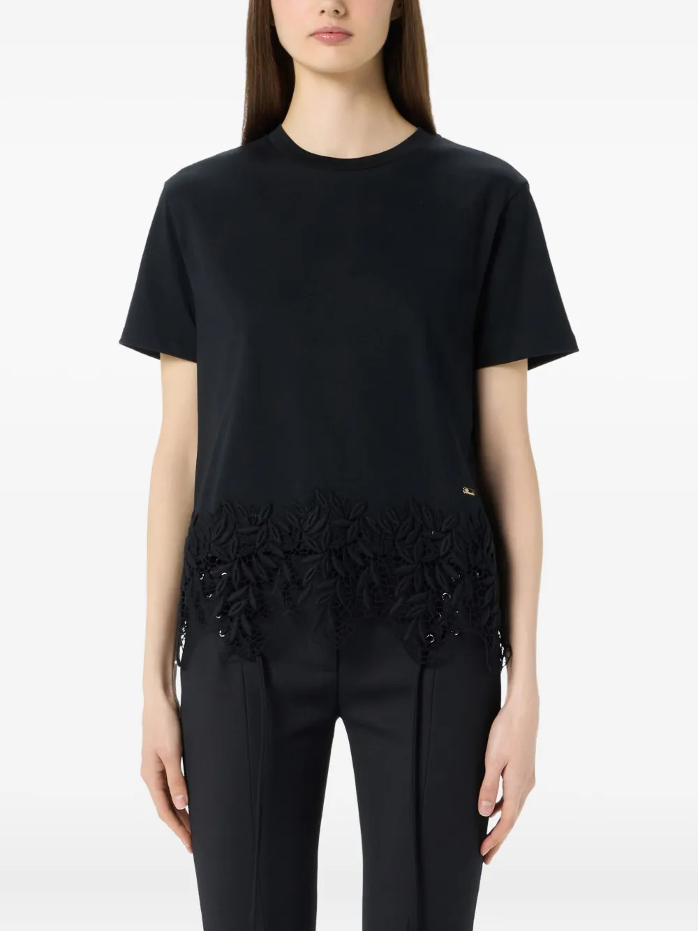 Blumarine lace-trim T-shirt Zwart