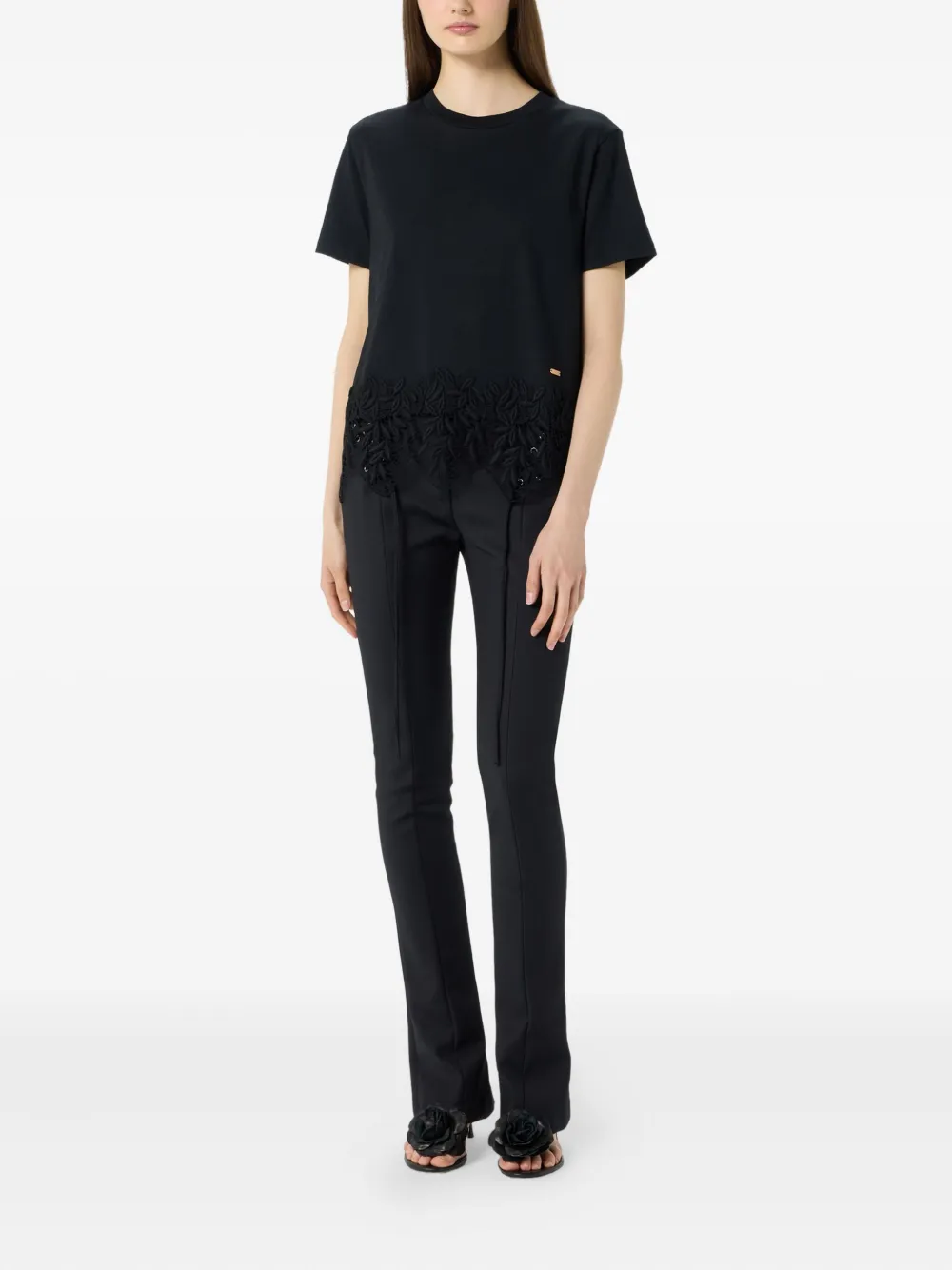 Blumarine lace-trim T-shirt Zwart