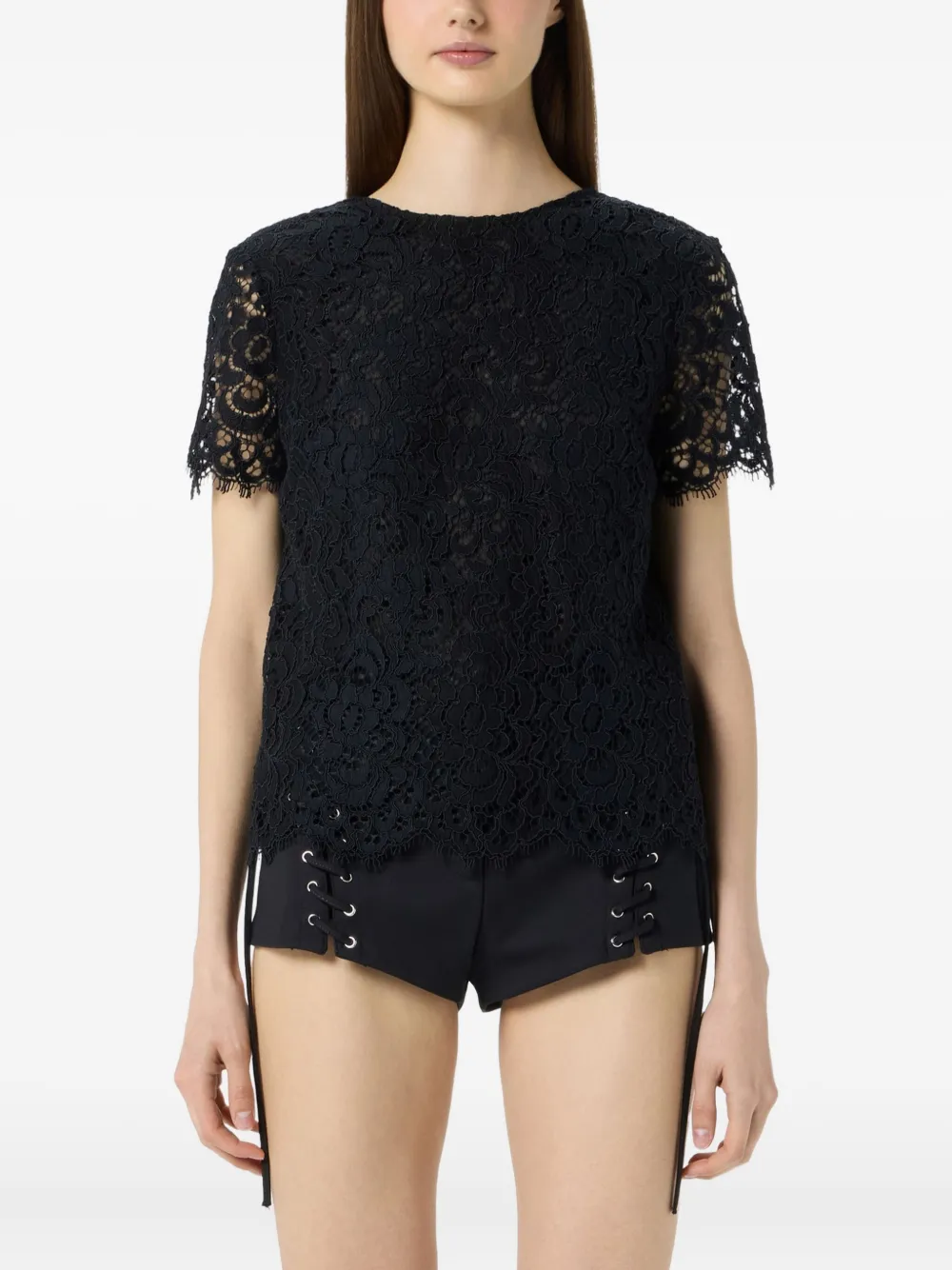 Blumarine lace-trim short-sleeve T-shirt Zwart