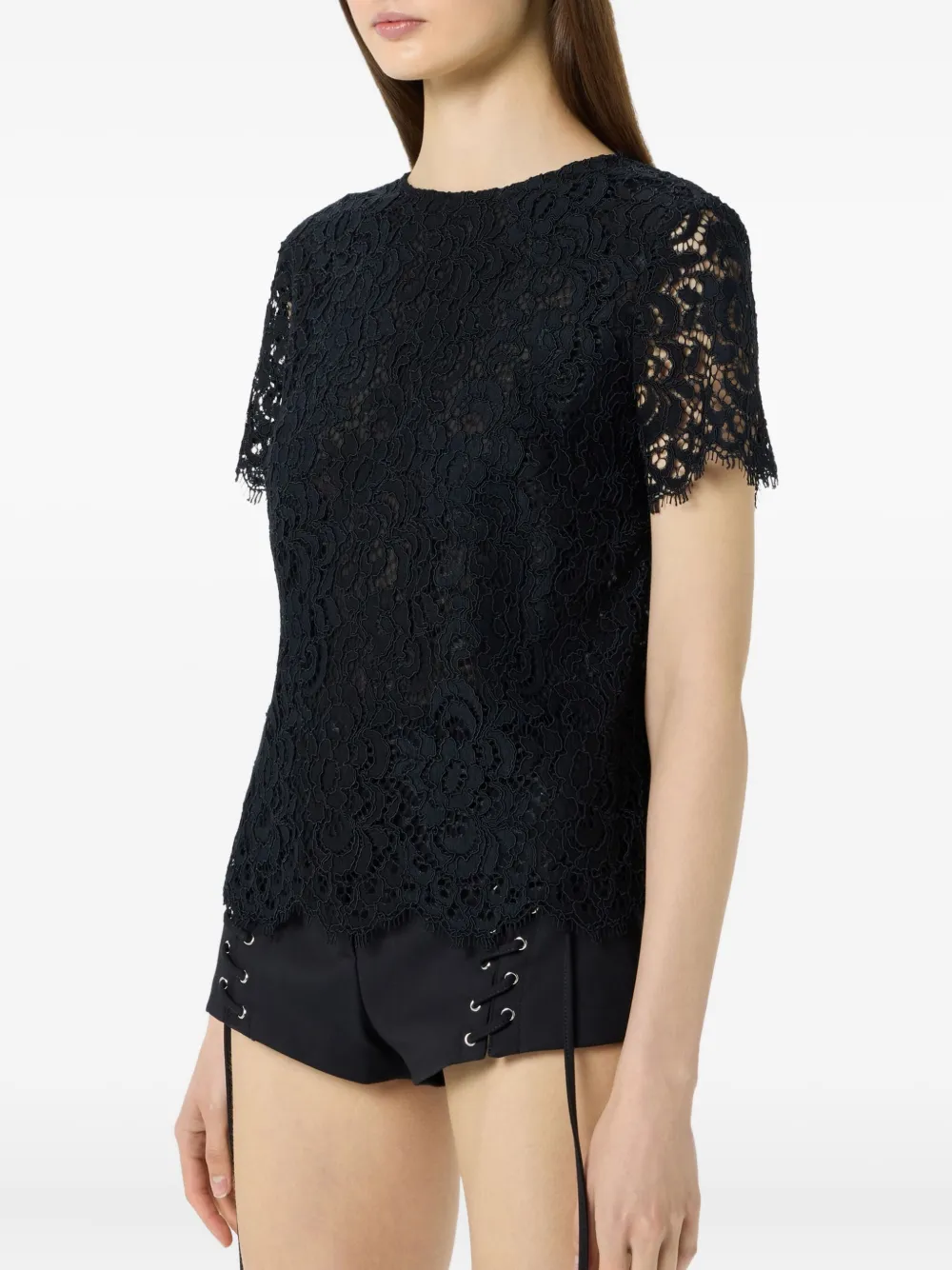Blumarine lace-trim short-sleeve T-shirt Zwart