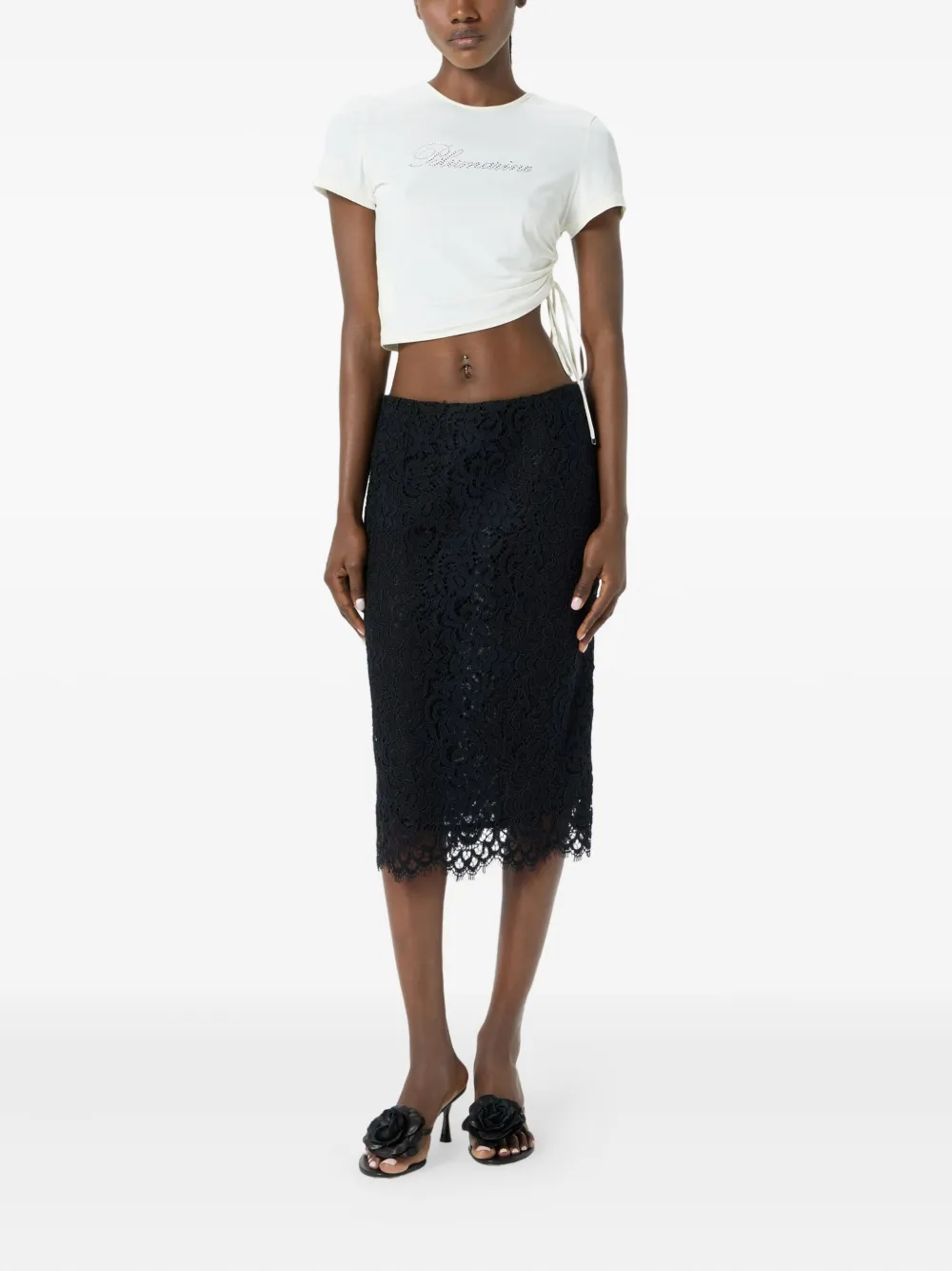 Blumarine lace-embellished pencil skirt Zwart
