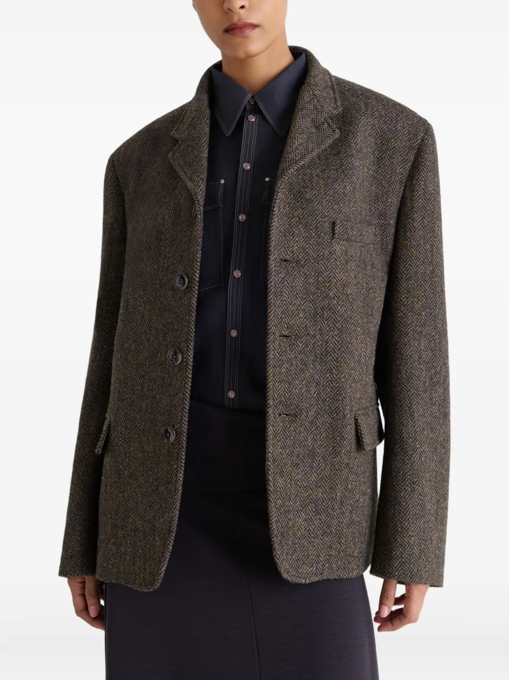 Lemaire Herringbone-pattern Blazer In Brown
