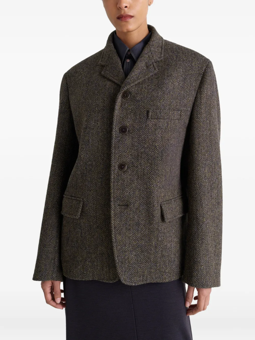 Lemaire Herringbone-pattern Blazer In Brown