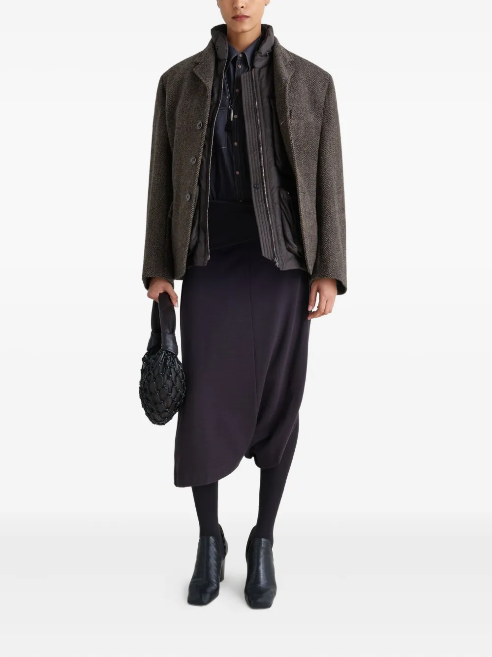 Lemaire Herringbone-pattern Blazer In Brown