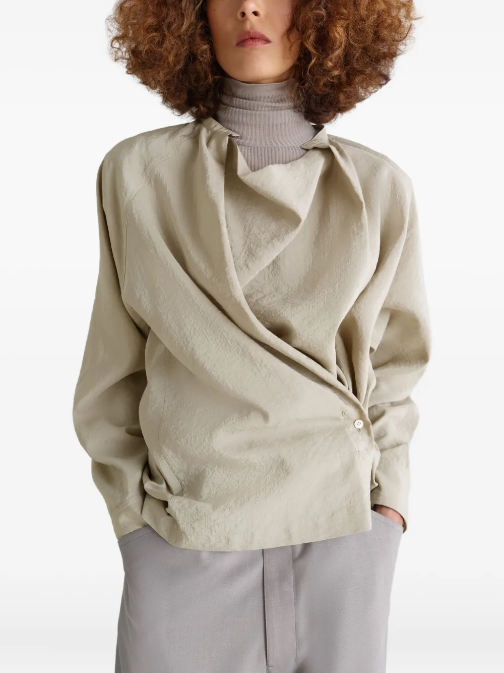 Lemaire Twisted Draped Blouse In Neutral
