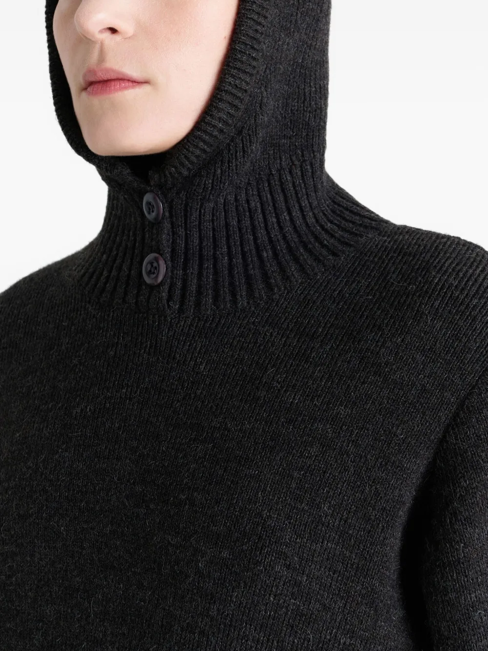 LEMAIRE Trui met capuchon en knopen Zwart