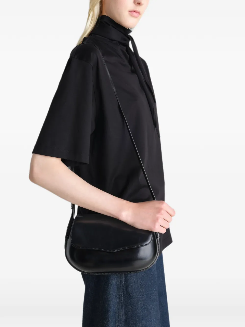 LEMAIRE Belly leren schoudertas Zwart
