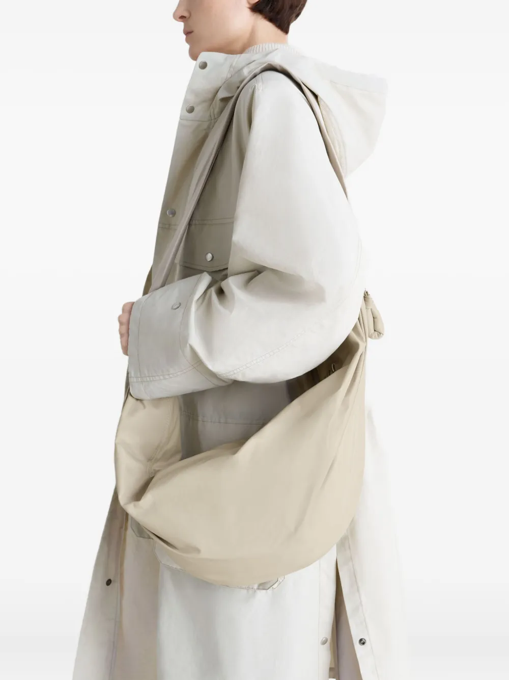 Lemaire Large Soft Croissant Leather Shoulder Bag In Neutral