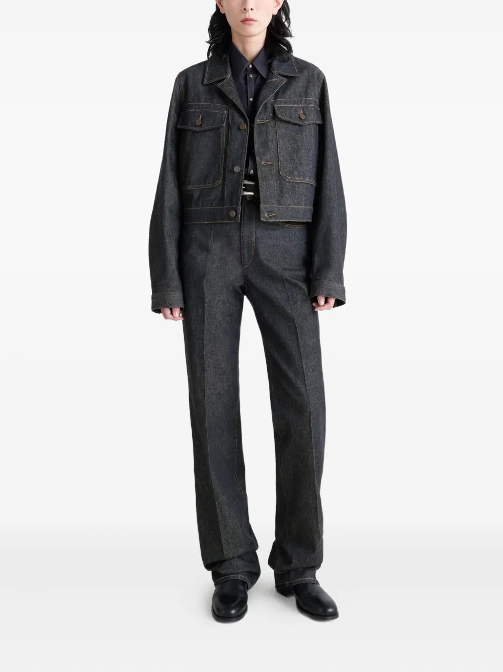 LEMAIRE Denim jack met opgestikte zak en knoopsluiting Zwart