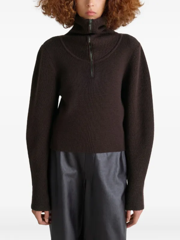LEMAIRE Vネックセーター LEMAIRE ハーフジップ セーター | ブラウン | FARFETCH JP