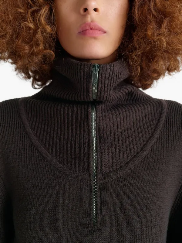 LEMAIRE Ribbed half-zip Sweater | Brown | FARFETCH