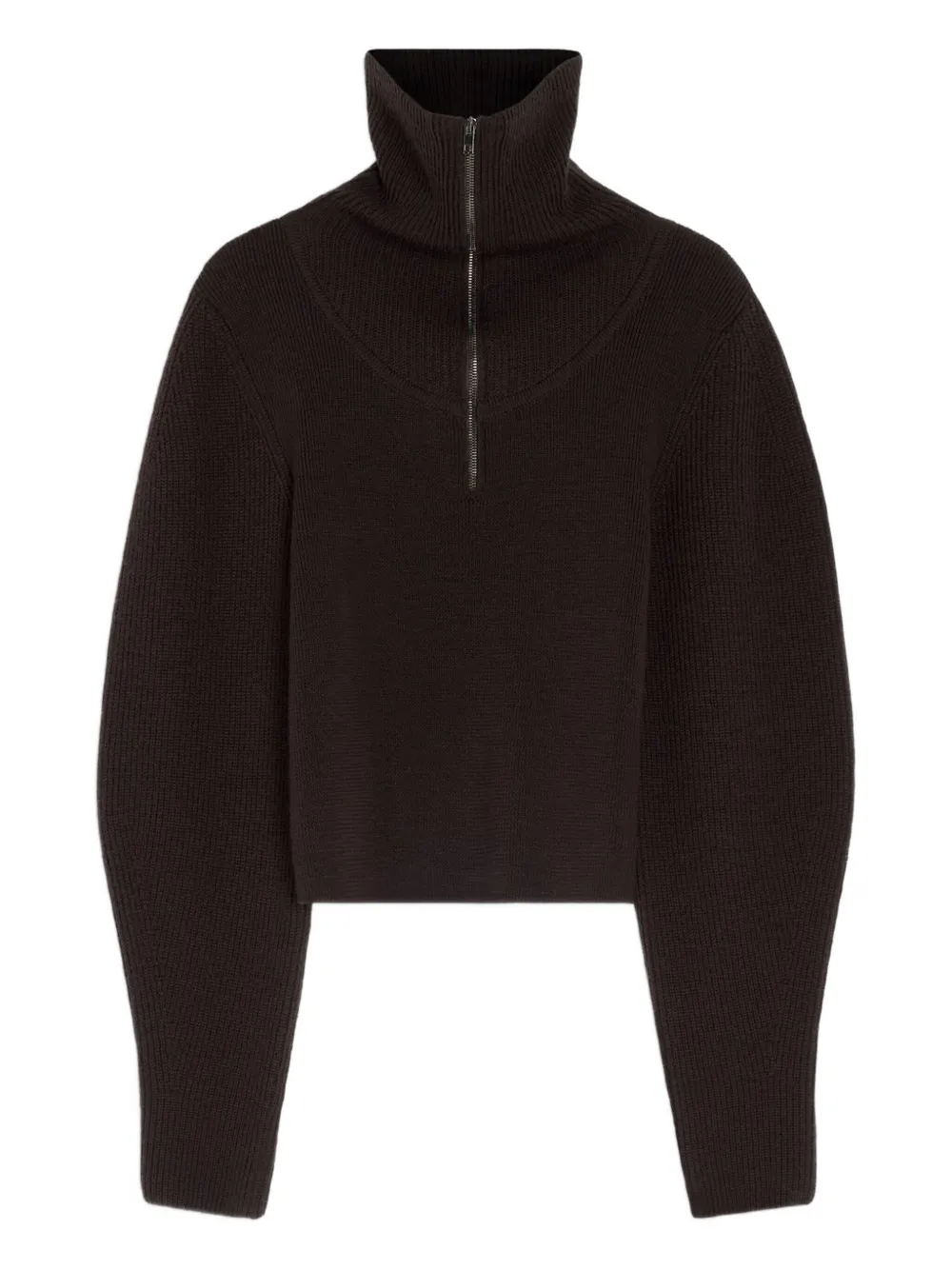 Lemaire Ribbed Half-zip Sweater In Brown