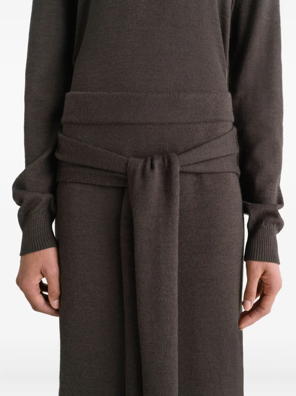 Lemaire Tie-detail Ribbed Midi Skirt In Brown