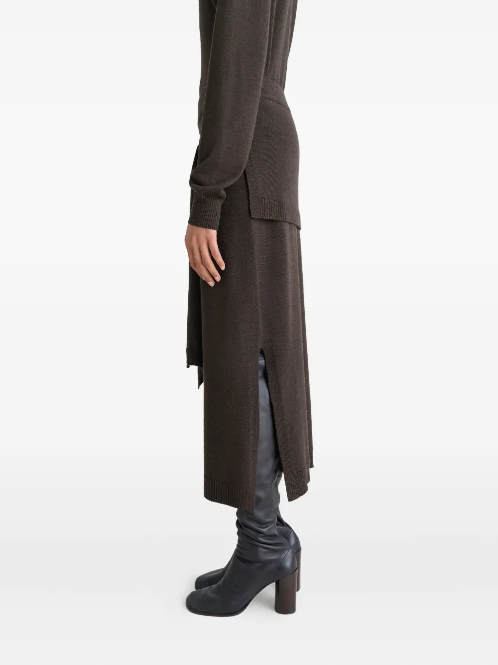 Lemaire Tie-detail Ribbed Midi Skirt In Brown