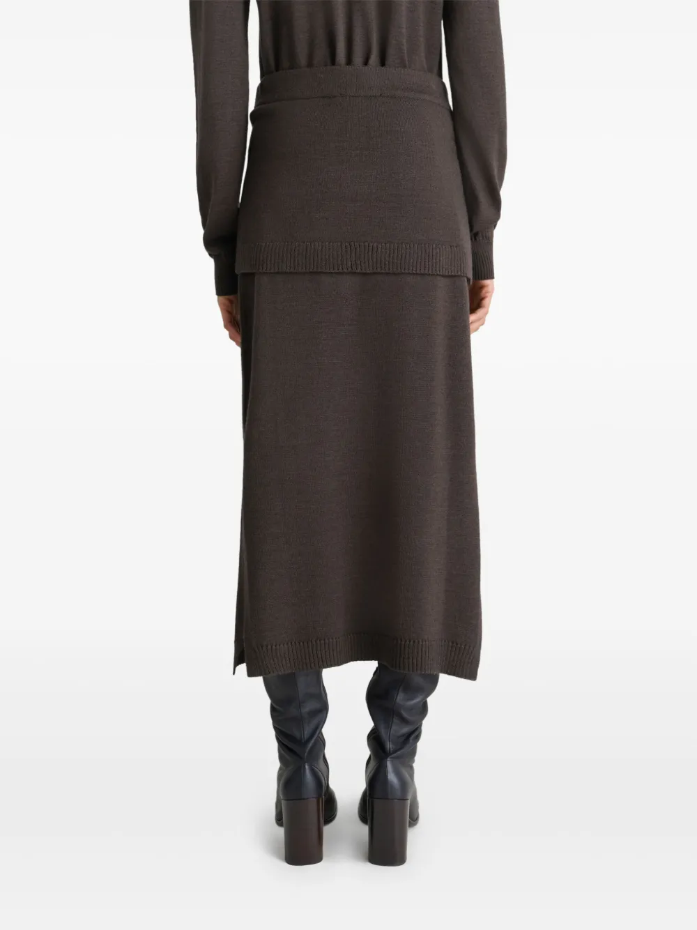 Lemaire Tie-detail Ribbed Midi Skirt In Brown