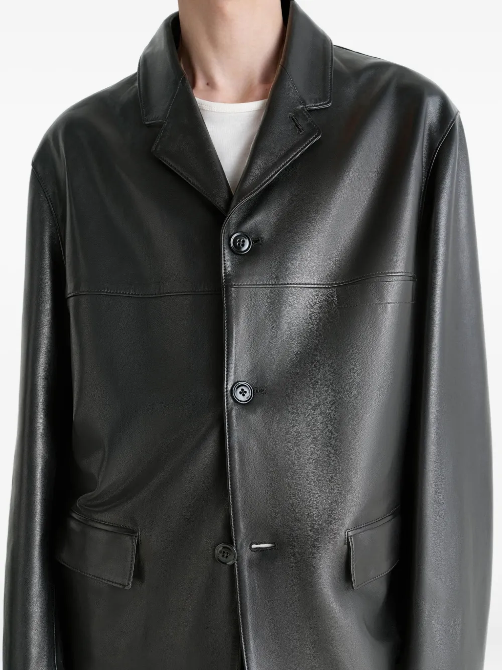 Lemaire Tailored Single-breasted Leather Jacket In Black