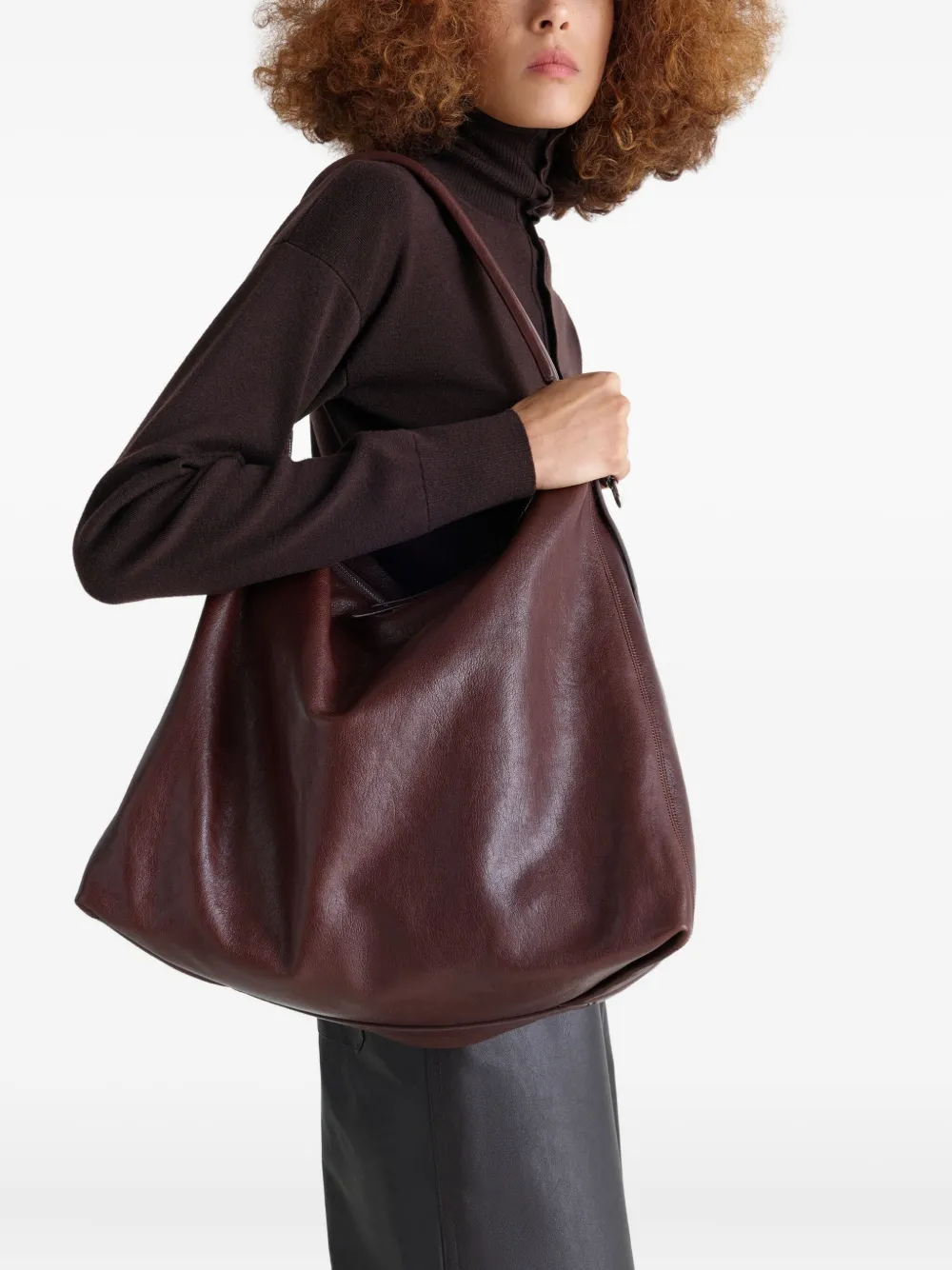 LEMAIRE Leren shopper met riem Bruin