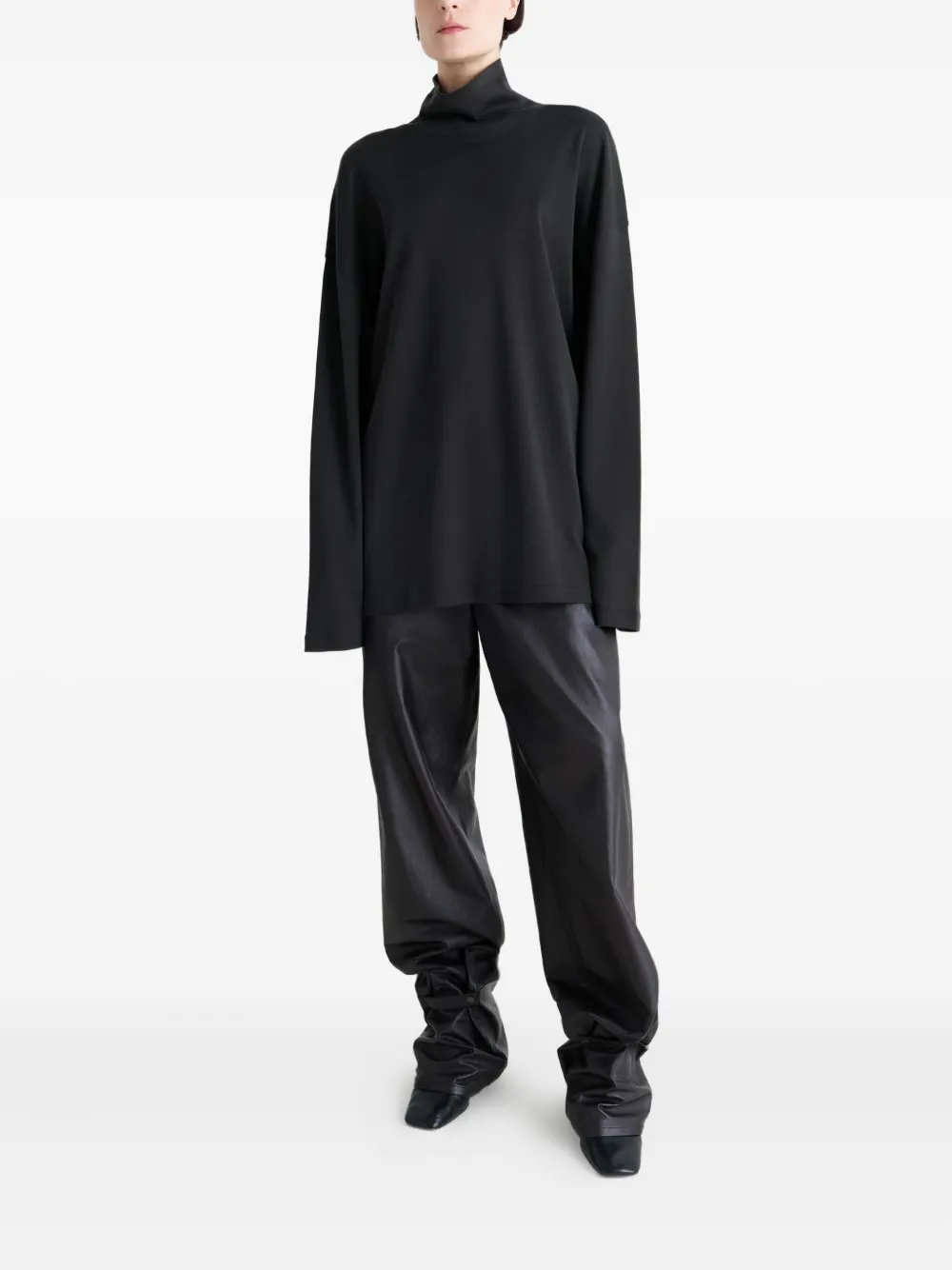 LEMAIRE mock-neck long-sleeve T-shirt BK999 BLACK