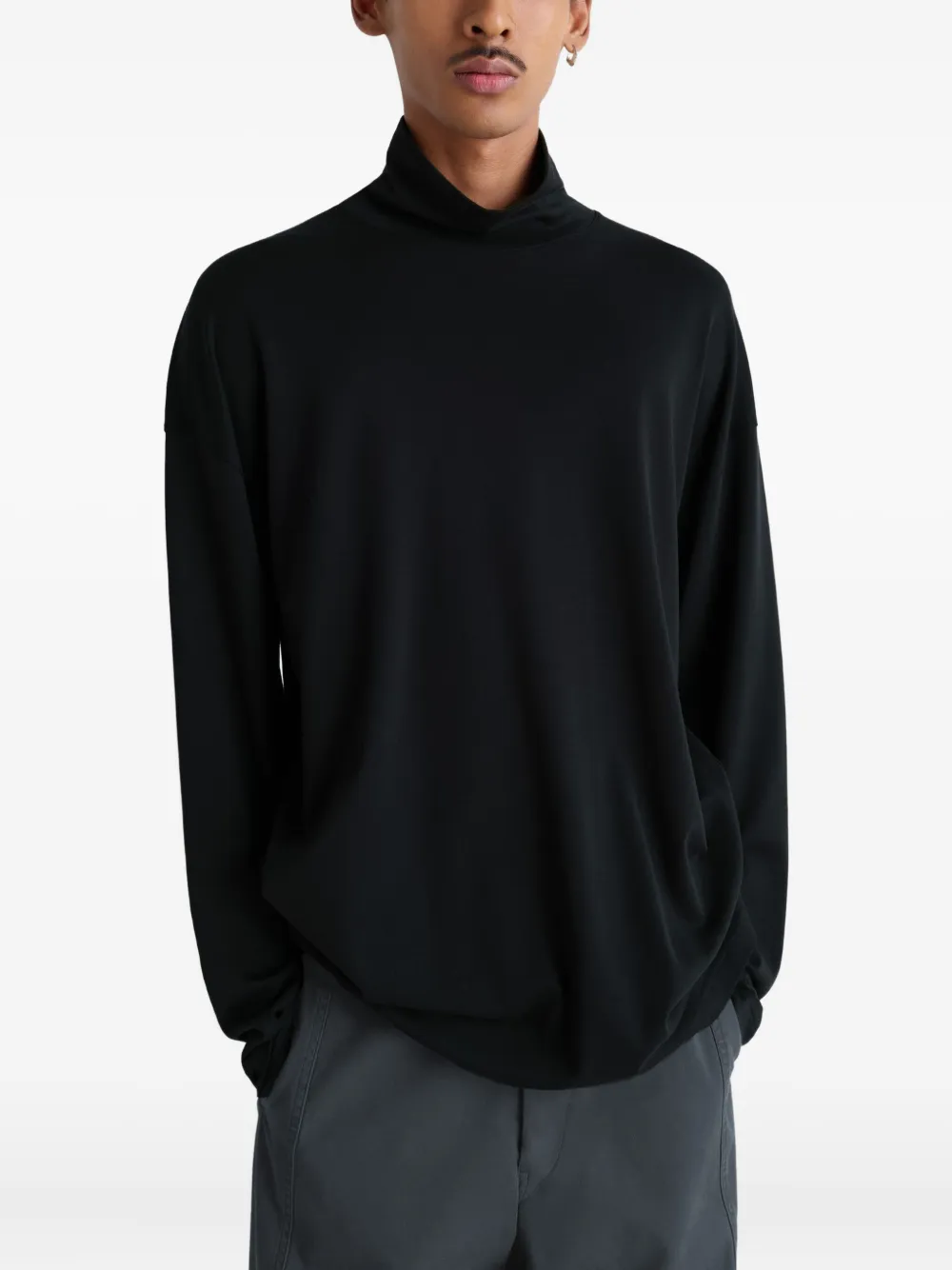 LEMAIRE mock-neck long-sleeve T-shirt BK999 BLACK