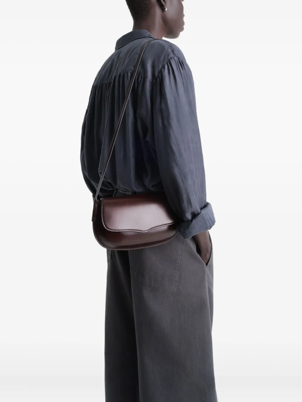 Lemaire Belly Leather Crossbody Bag In Brown