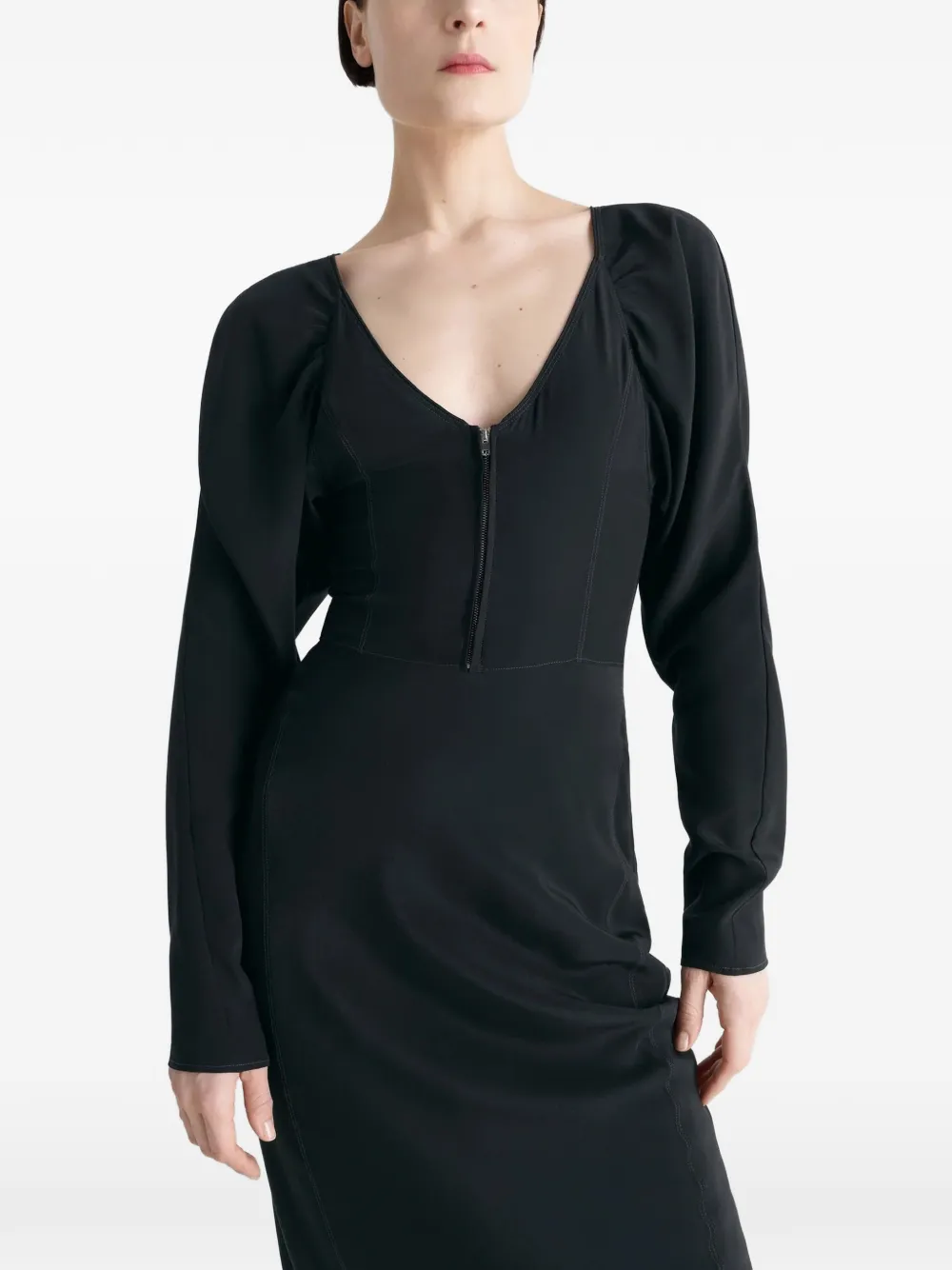LEMAIRE Bias midi-jurk met raglan mouwen Zwart