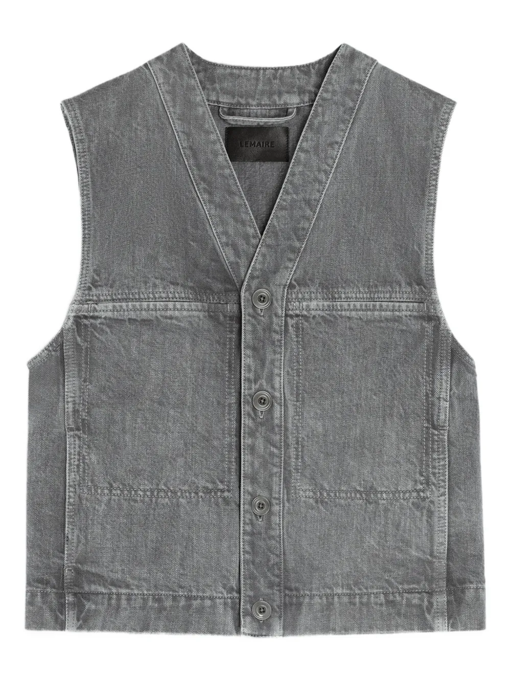 Lemaire Button-fastening Denim Gilet In Gray