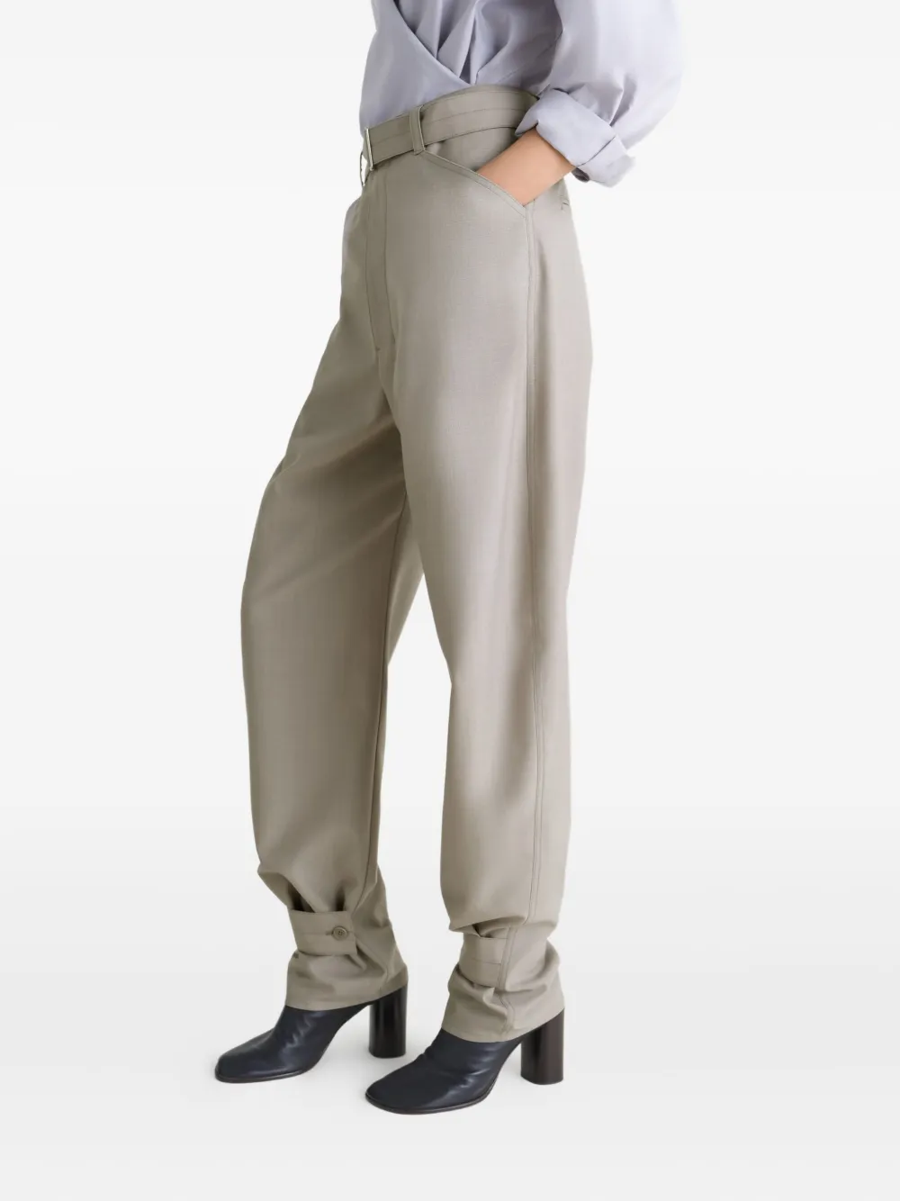 Lemaire Belted Button-tab Trousers In Neutral