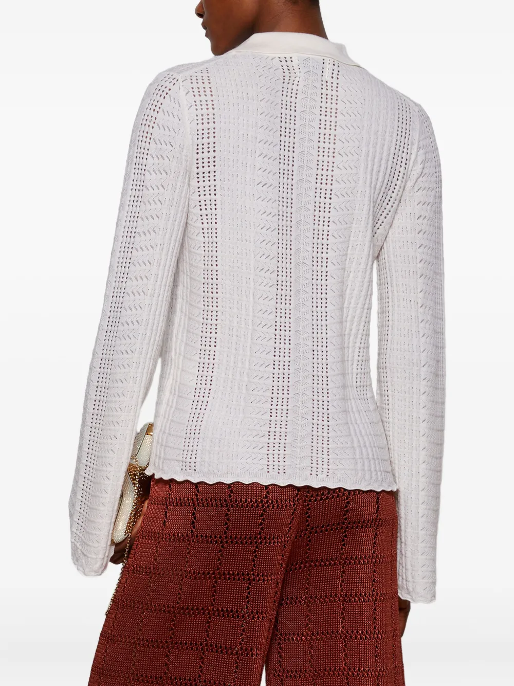 Loulou De Saison Polo-collar Bell-sleeve Sweater In White