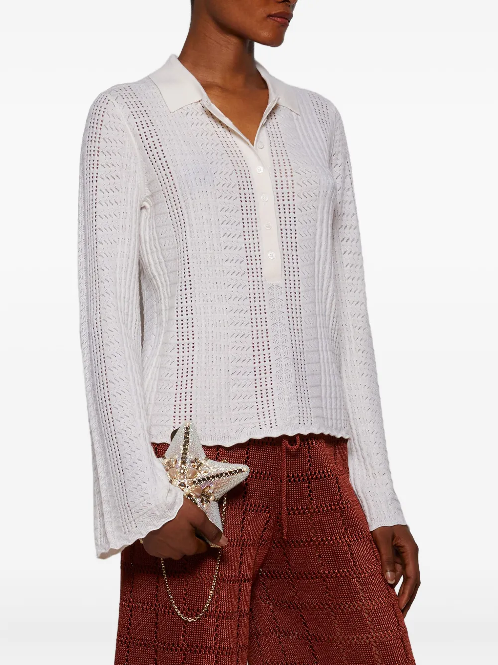 Loulou De Saison Polo-collar Bell-sleeve Sweater In White