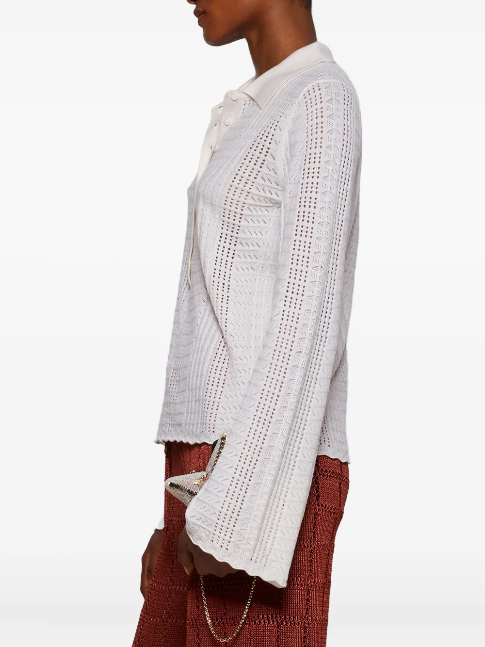 Loulou De Saison Polo-collar Bell-sleeve Sweater In White