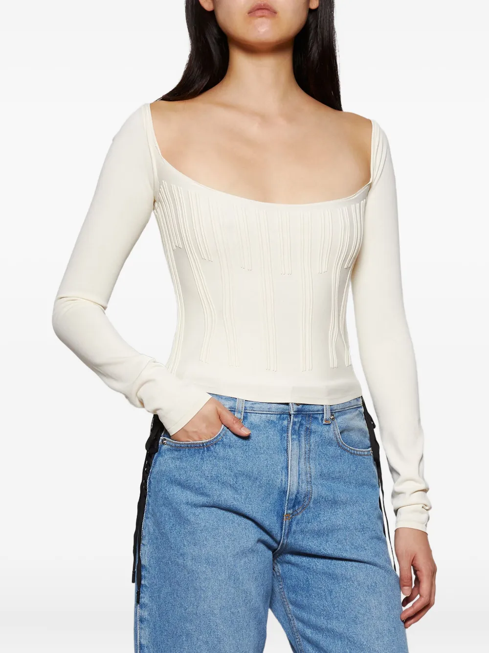 boning-detai long-sleeve top